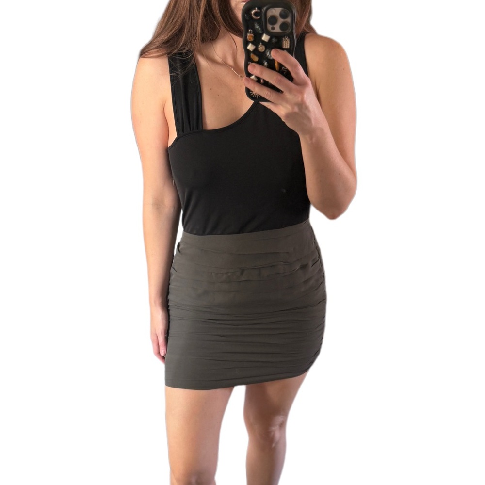 Saks Fifth Avenue  Cocktail Bondage two tone green and black ruffled mini Dress